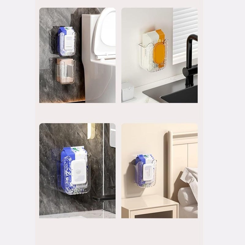 Lusebiy Kitchen Wipes Storage Box, 2024 New Non-Slip Flushable Wipes Holder for Bathroom Toilet, Wall-Mounted Clear Wet Tissue Dispenser Container Box No Punching Refillable Keeps Baby Wipes Fresh Case - Image 4